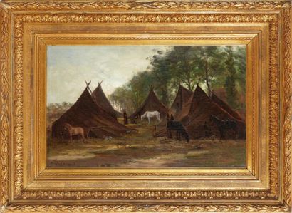 Théodore T'SCHARNER (1826-1906) Campement Indien

Huile sur toile

Signée en bas...