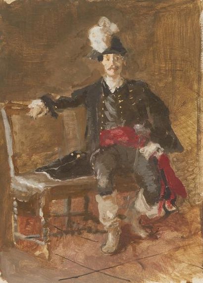 Mosè Bianchi (1840-1904) Personnage assis

Gouache sur papier

38.5 x 29 cm. - 15...
