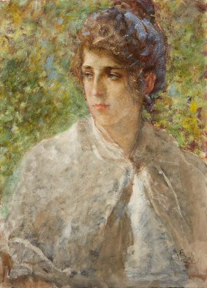 Mosè Bianchi (1840-1904) Jeune femme au châle blanc

Huile sur panneau

Signée en...