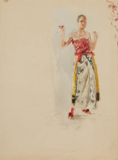 Mosè Bianchi (1840-1904) Femme en robe jaune

Aquarelle sur papier, monogrammée en...
