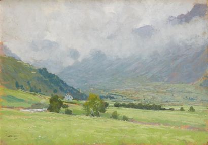 Giorgio BELLONI (1861-1944) Nuages au dessus de la vallée

Huile sur panneau

Signée...