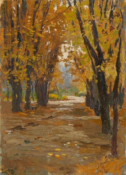 Giorgio BELLONI (1861-1944) Allée sous les arbres

Huile sur panneau

Signée en bas...