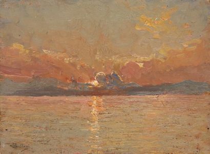 Giorgio BELLONI (1861-1944) Couché de soleil

Huile sur panneau

Signée en bas à...