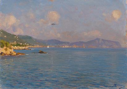 Giorgio BELLONI (1861-1944) Baie, temps ensoleillé

Huile sur panneau

Signée en...