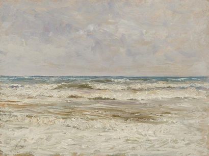 Giorgio BELLONI (1861-1944) Mer agitée, bord de mer

Huile sur panneau

Signée en...