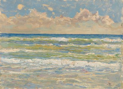 Giorgio BELLONI (1861-1944) Mer, temps clair

Huile sur panneau

Signée en bas à...