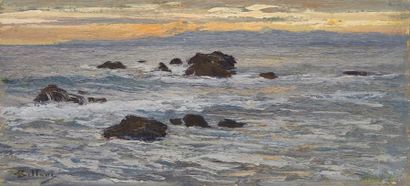 Giorgio BELLONI (1861-1944) Mer calme et rocher le soir

Huile sur panneau

Signée...