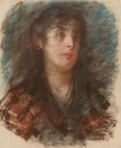 Mose BIANCHI (1840-1904) 
Portrait de femme
Pastel et fusain sur papier
Monogrammé...