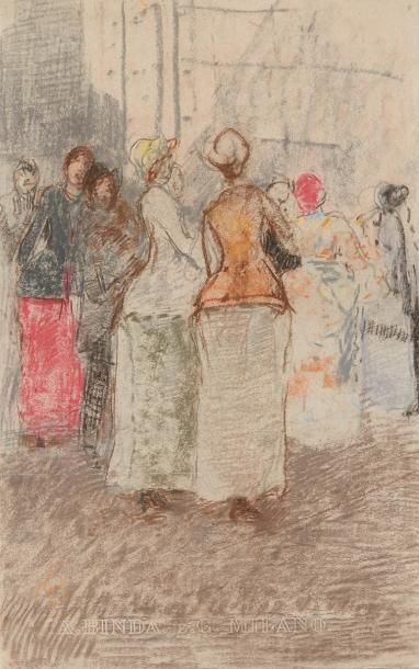 Mose BIANCHI (1840-1904) 
Jeunes femmes
Pastel et fusain sur papier
Monogrammé en...