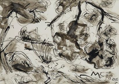 Milan KONJOVIC (1898-1993) Paysage, 78
Encre et lavis
Monogrammée et datée 27 VII...