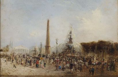 Eugène LAMI (1800-1890) Place de la Concorde
Huile sur panneau
Contresignée
21 x...
