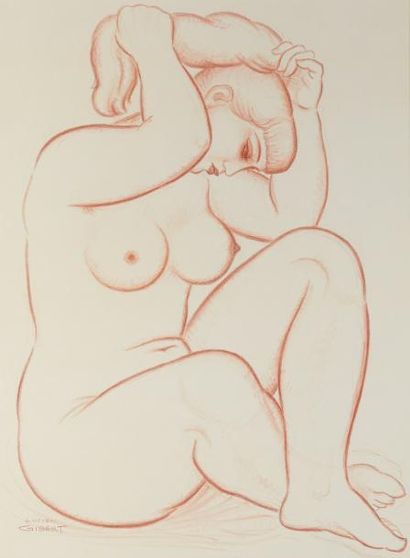 Lucien GIBERT (1904-1988) Femme nue assise se tenant les cheveux

Sanguine sur papier

Signée...