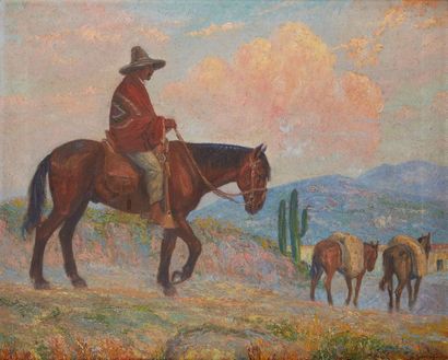 A. BARRÓN (XXème) A. BARRÓN (XXème)
Homme a cheval, 1930
Huile sur toile
Signée et...