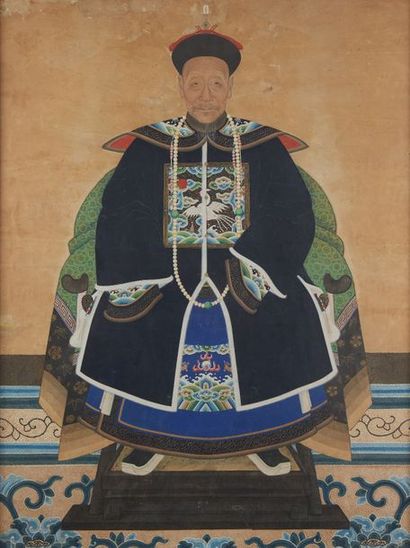 Ecole chinoise du XIXème Portrait d'ancêtre
Dessin polychrome sur papier
80 x 60...