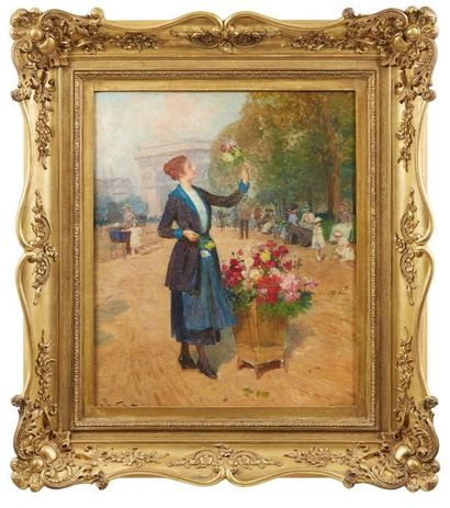 Victor GILBERT (1847-1933) La jeune fleuriste sur l'Avenue Foch

Huile sur toile

Signée...