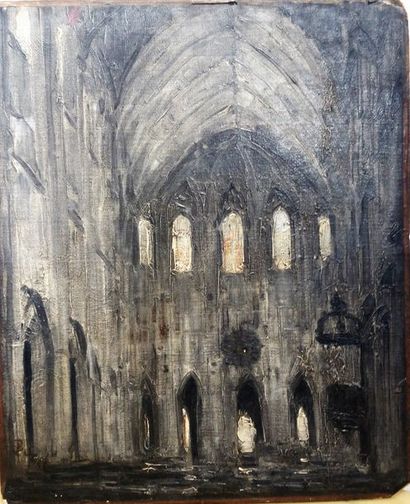 null Franck BOGGS (1855-1926) 

Intérieur de cathédrale

Huile sur carton

Signée...