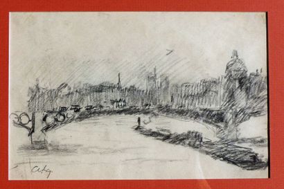 ALBERT LEBOURG (1849-1928) Albert LEBOURG (1849-1928)
Le pont des Arts à Paris
Fusain...