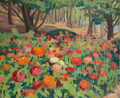 Blanche Augustine CAMUS (1881- 1968) Fleurs rouges devant le bois à Saint-Tropez

Huile...