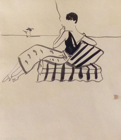 Christian Jacques BERARD (1902-1949) Jeune femme à la plage
Dessin, signé au dos...