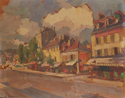 Konstantin Alexeievitch KOROVIN (1869-1939) Une rue à Paris
Huile sur carton, signée...