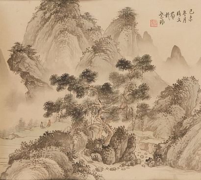 ECOLE CHINOISE Paysage montagneux
Paire d'aquarelles sur papier, marquées du cachet...