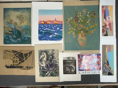  Lot of prints including Charles Lapicque (1898-1988) Lithograph n°33/170 Gazette Drouot