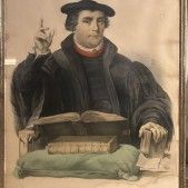 null GRANDE LITHOGRAPHIE en couleurs : Portrait de Luther (importantes mouillure...