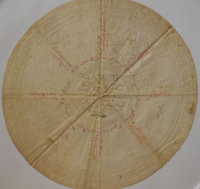 null VŒU DE BAPTÊME alsacien en papier circulaire piqueté et calligraphié, daté 1834....