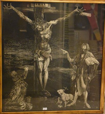 null Paul LESCHORN (1876-1951) : Crucifixion d'après Mathias Grünwald. Bois gravé....