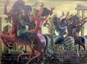 P. DUFRAISSE Fantasia des centaures Toile monogrammée en bas à droite. 97 x 129 ...