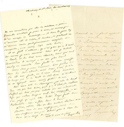 null Eugene SUE (1804-1857). 2 L.A.S.; 1 page in-8 each.

Château de Saint-Brice...