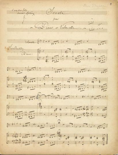 Henri DUPARC. MANUSCRIT MUSICAL autographe...