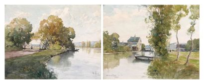 Émile APPAY Les Bords de l'Epte (Eure) Deux aquarelles signées en bas à droite, et...