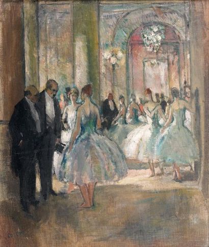 Marcel COSSON (1878-1956) Le Foyer de l'Opéra Huile sur toile signée en bas à gauche....