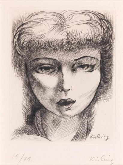Moïse KISLING (1891-1953) Tête de jeune fille, 1930 Eau-forte numérotée 15/75. Haut....