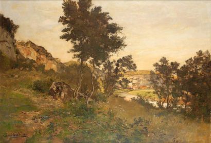 Louis Alexandre CABIÉ (1854-1939) Paysage aux rochers Huile sur toile signée en bas...