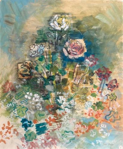 Jean DUFY (1888-1964) Bouquet de fleurs Gouache signée en bas à droite. Trous de...