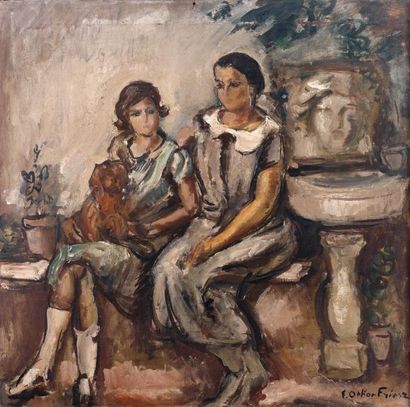 Émile Othon FRIESZ (1879-1949) Portrait de la femme et la fille de l'artiste Huile...