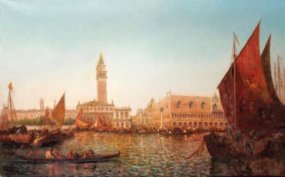 Attribué à Leon GIORDANO DI PALMA (1886 - ?) Le Bassin de Saint-Marc Huile sur toile....