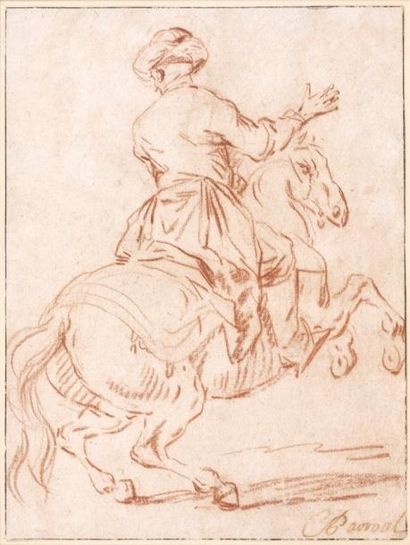 Charles PARROCEL (1688-1752) Cavalier Sanguine. Annotée en bas à droite «C. Parrocel»....