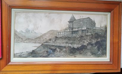 null AQUARELLE : Hôtel du Lac Louise à Vancouver. Signée en bas à droite Jim. Haut....