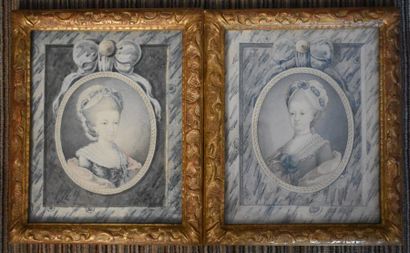 null ECOLE FRANÇAISE de la fin du XVIIIe siècle : Portraits présumés de la Comtesse...