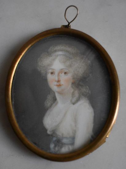 Oval MINIATURE: Portrait of a woman with...