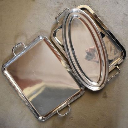 TWO LARGE SERVICE TRAYS with two handles...