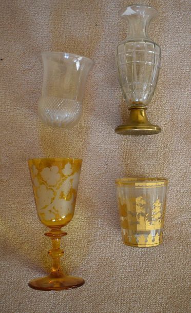 TWO VASES and TWO GOBELETS various glass...