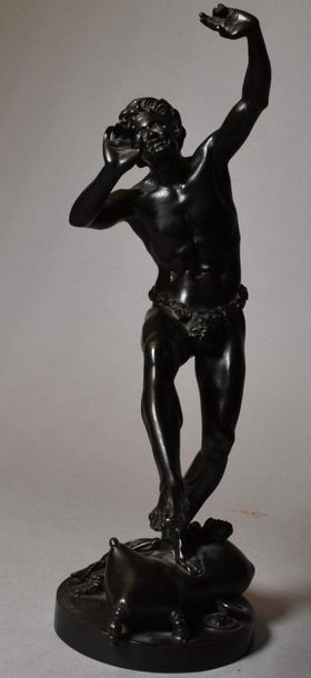  Eugène-Louis LEQUESNE (1815-1887) : Faune dansant. Epreuve en bronze à patine brun-noir....