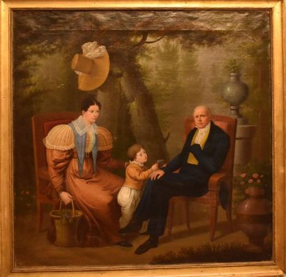  François CELLIER (1768-1849) : Autoportrait avec sa femme et son fils, 1831. Toile...