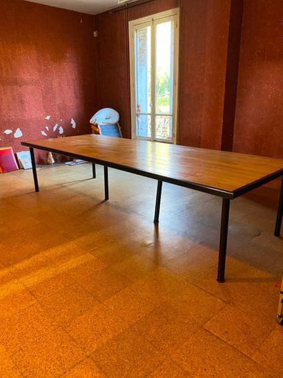 null LARGE RECTANGULAR TABLE with a parquet floor on a metal base. Height. 330 -...