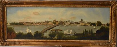 null CANVAS : Panoramic view of a city. Late 19th century. Height. 30.5 - Width....