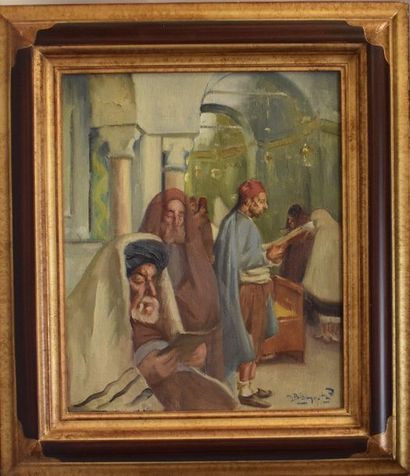 null Maurice BISMUTH (1891-1965): Synagogue interior. Canvas signed lower right....
